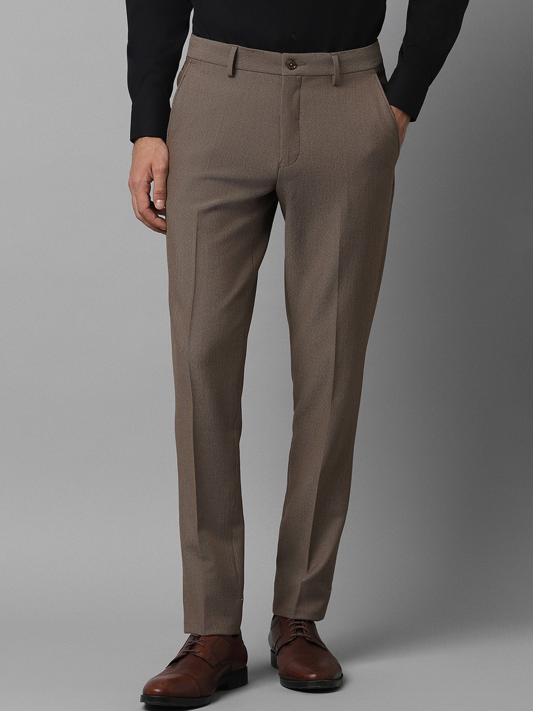 

Louis Philippe Men Textured Slim Fit Smart Formal Trousers, Brown