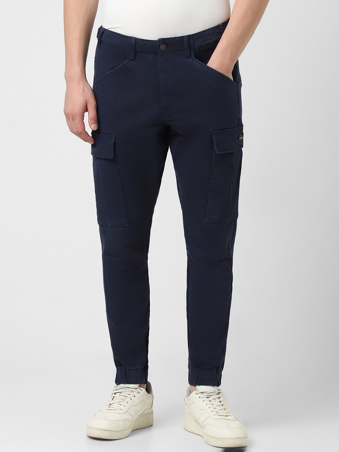 

Peter England Men Smart Jogger Fit Cargos Trousers, Navy blue