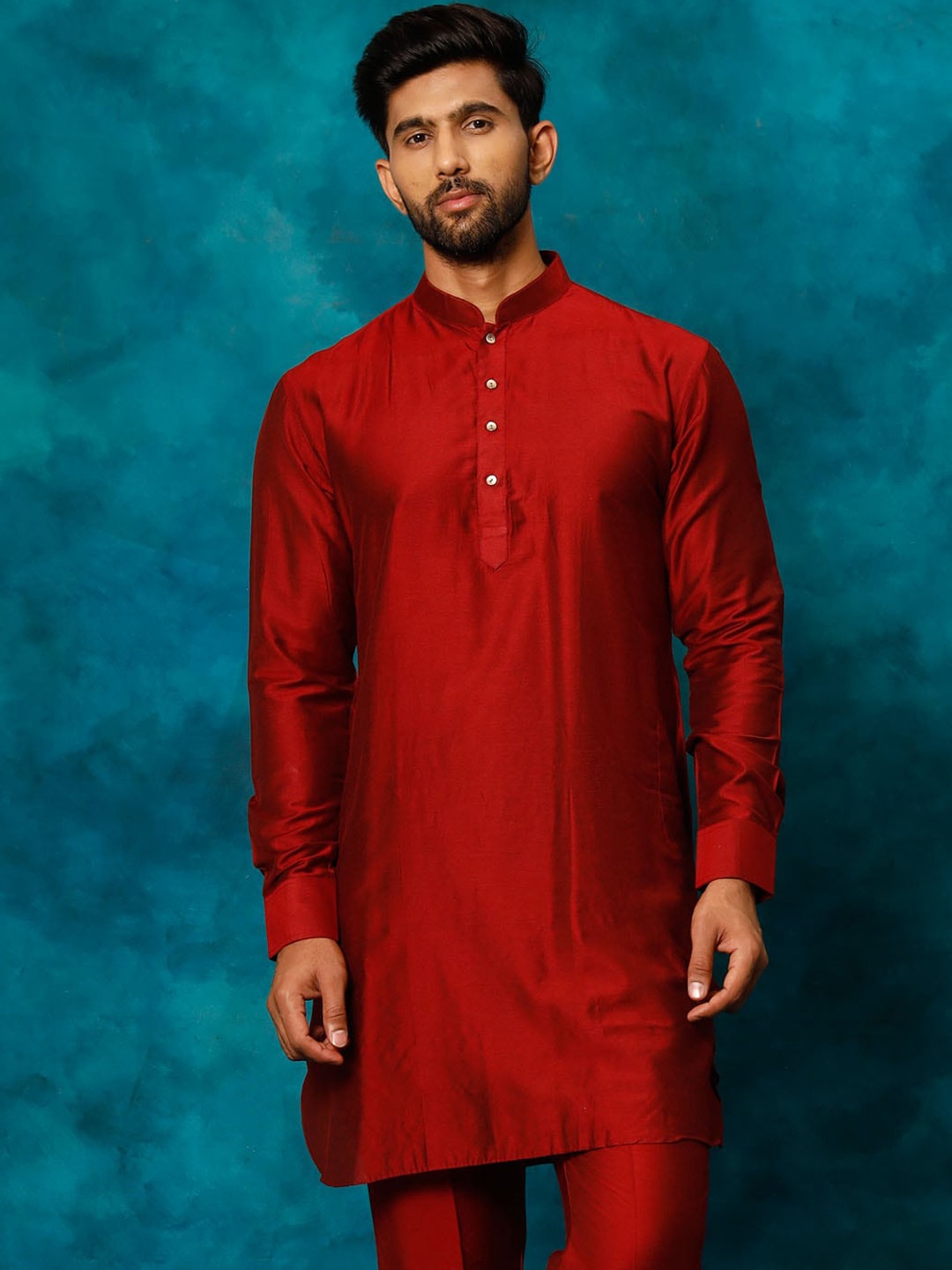 

VASTRAMAY Mandarin Collar Straight Kurta, Maroon