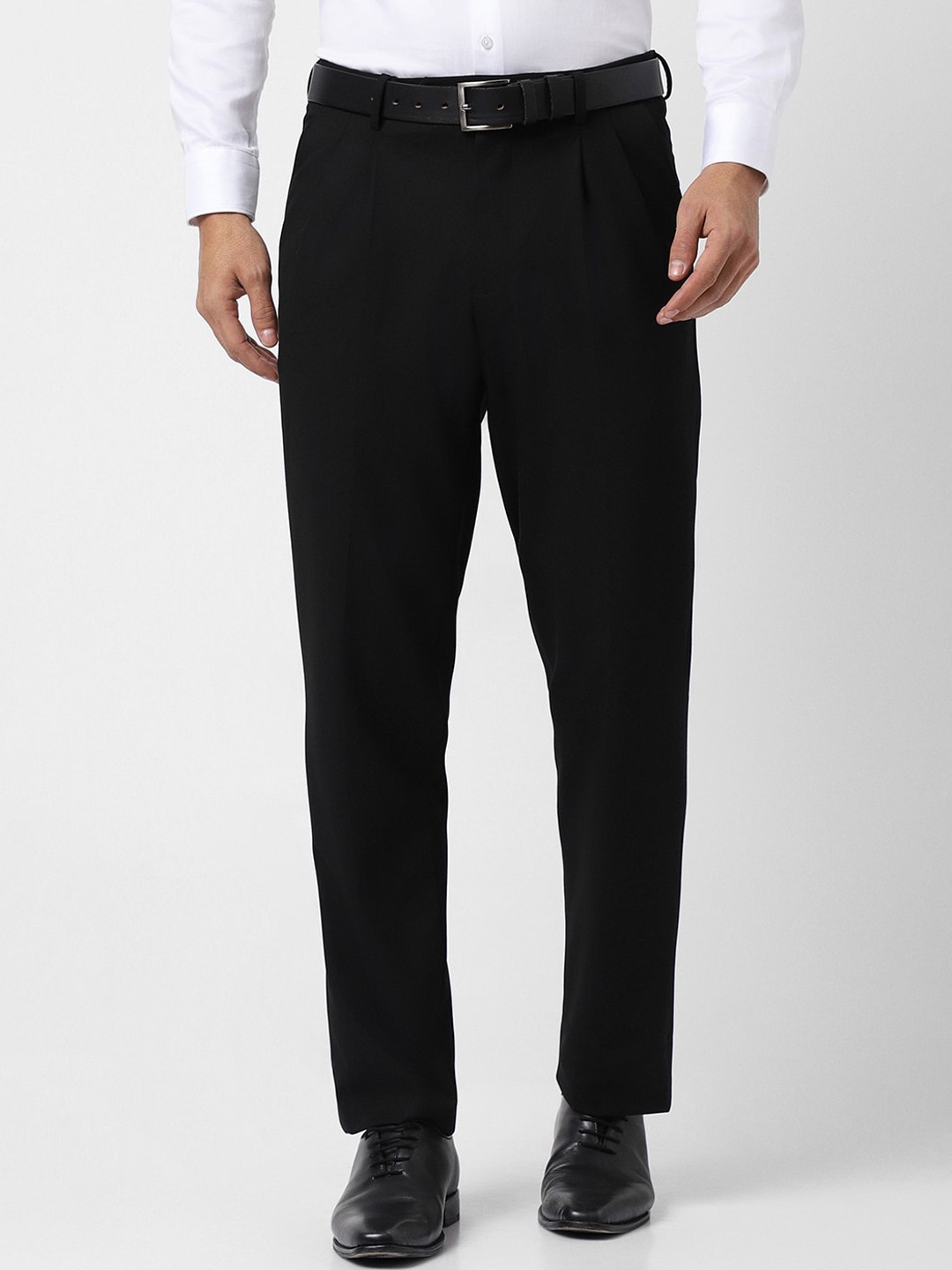 

Van Heusen Men Mid-Rise Pleated Formal Trousers, Black