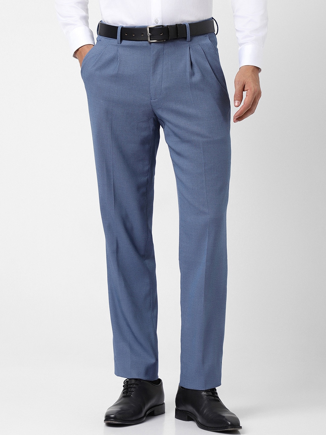 

Van Heusen Men Textured Pleated Formal Trousers, Blue