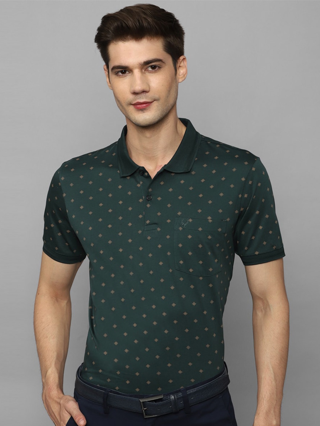 

Allen Solly Polka Dot Printed Polo Collar Pure Cotton T-shirt, Green