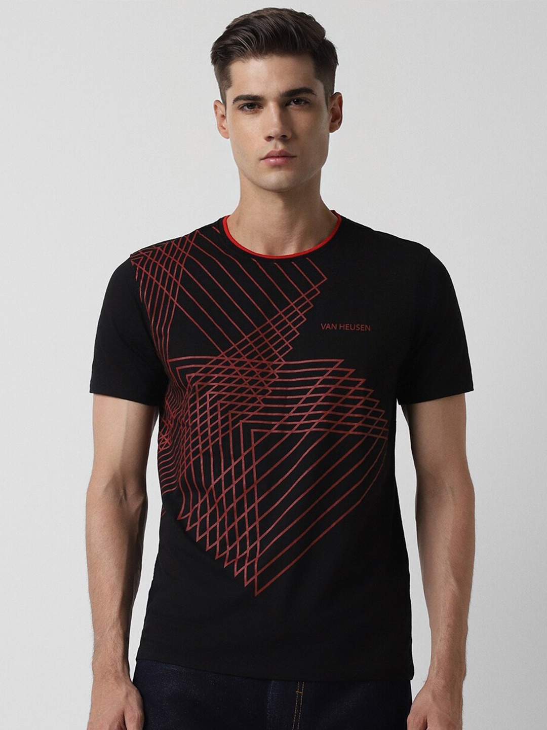 

V Dot Geometric Printed Slim Fit Cotton T-shirt, Brown