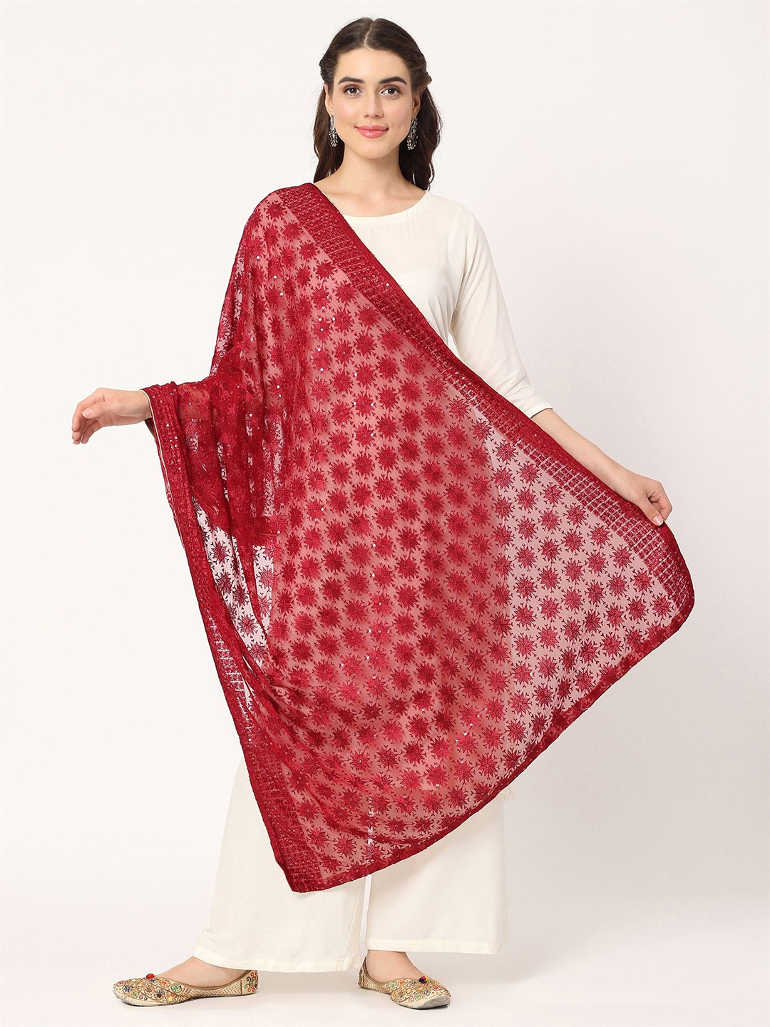 

Moda Chales Ethnic Motif Embroidered Dupatta With Phulkari, Maroon