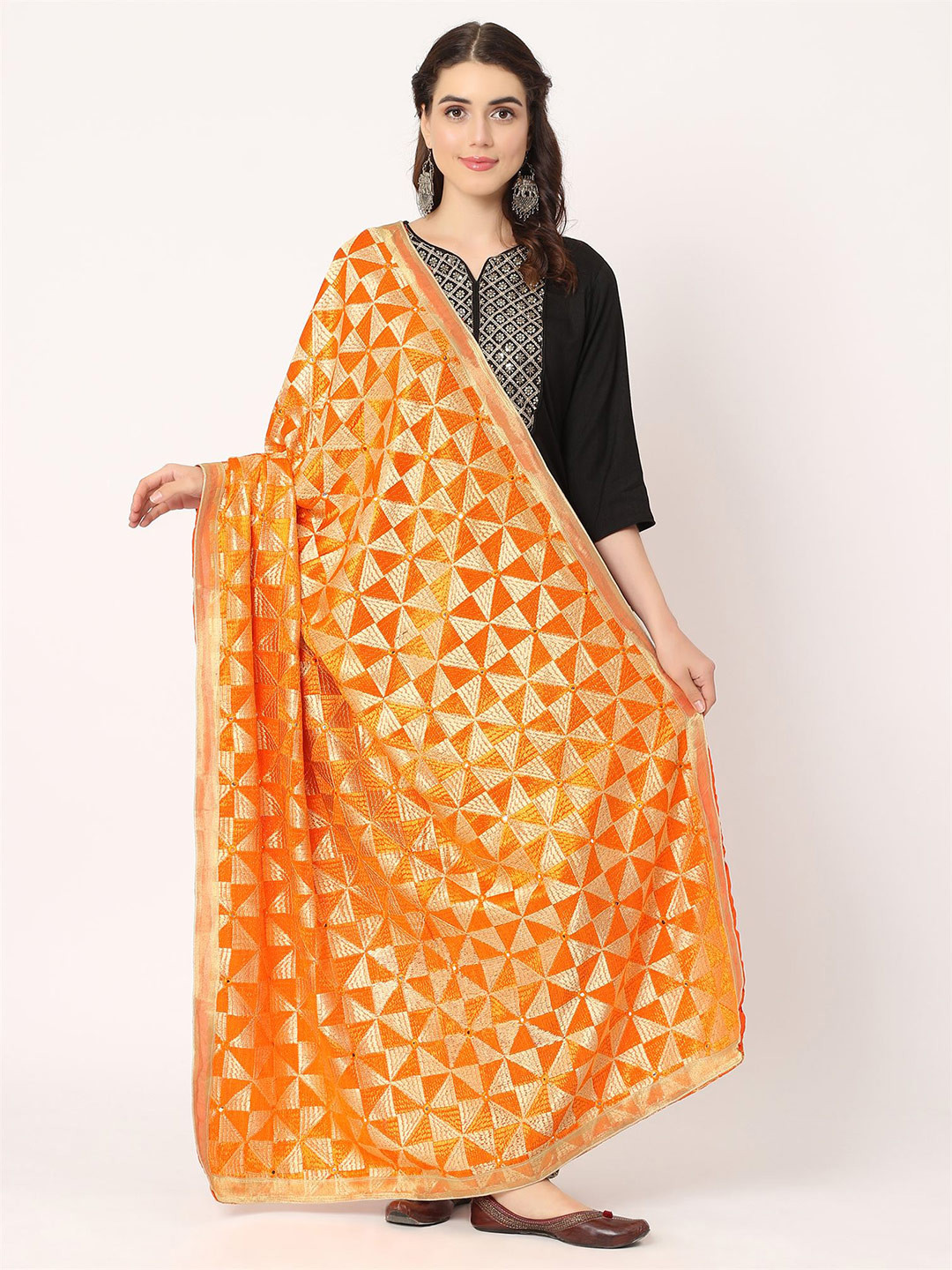 

Moda Chales Phulkari Embroidered Dupatta, Orange