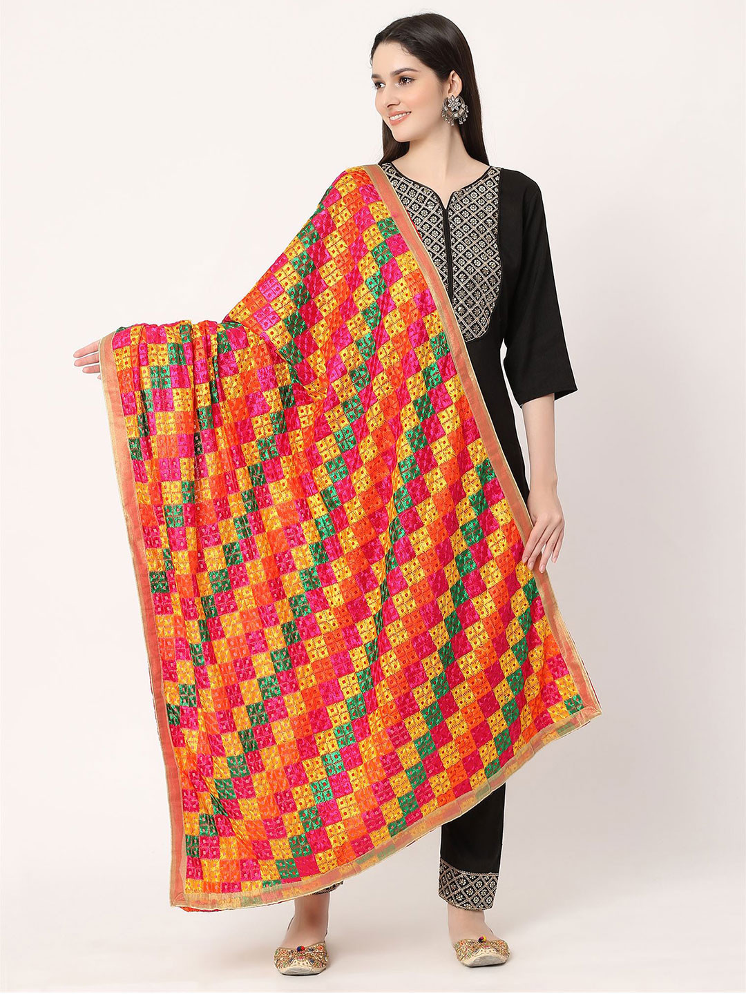 

Moda Chales Ethnic Motifs Embroidered Dupatta With Phulkari, Orange