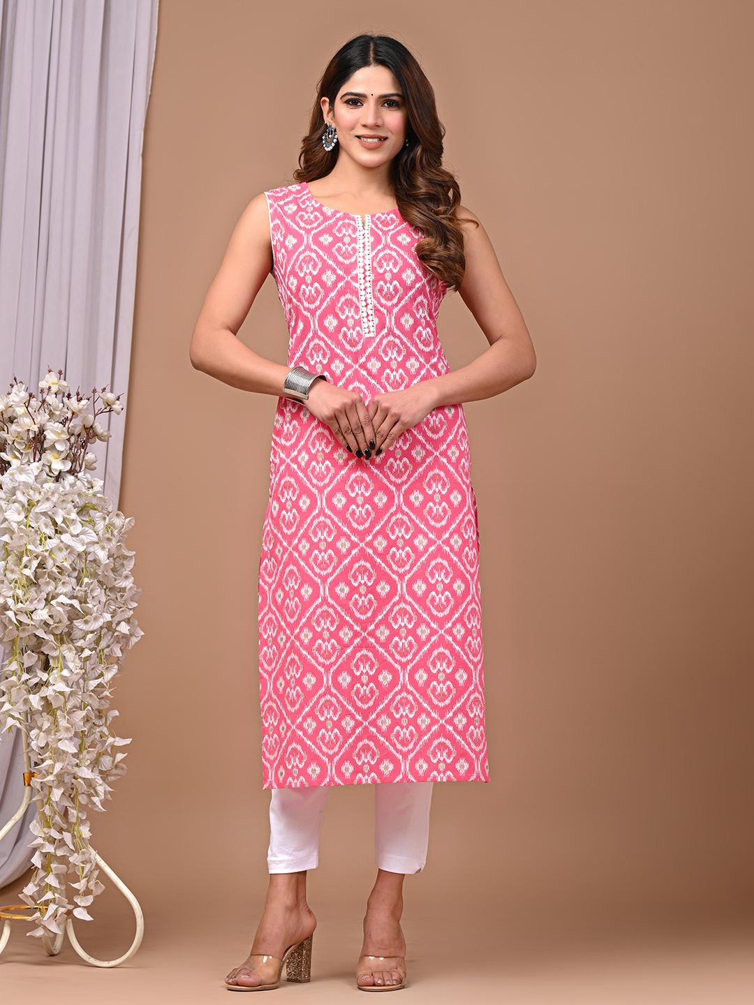 

Rimeline Ethnic Motifs Printed Pure Cotton Kurta, Pink