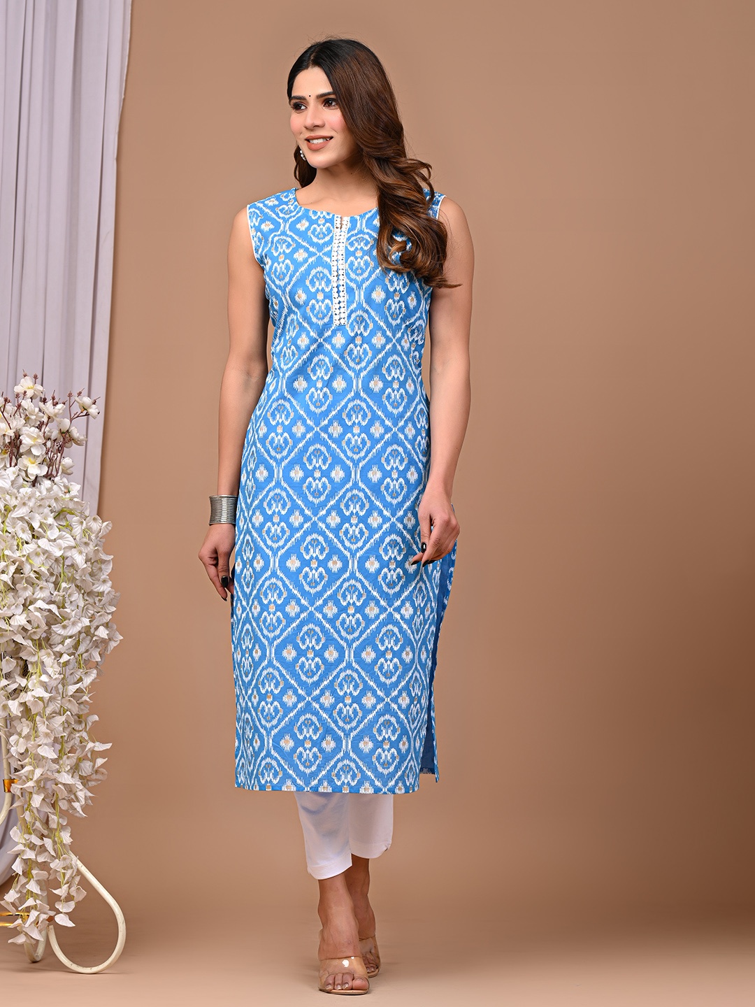 

Rimeline Ethnic Motifs Printed Pure Cotton Kurta, Blue