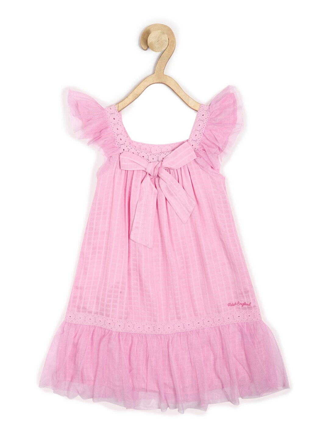 

Peter England Girls Checked Square Neck A-Line Dress, Pink