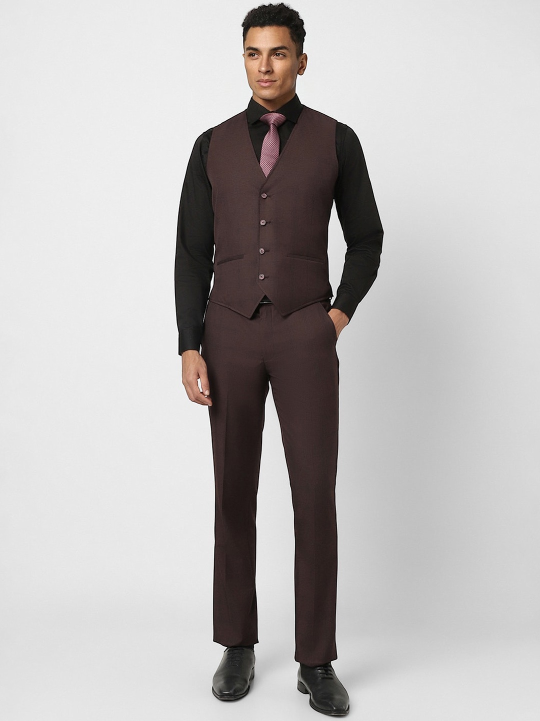 

V Dot Skinny Fit Single Breasted Two Piece Formal Suit, Maroon