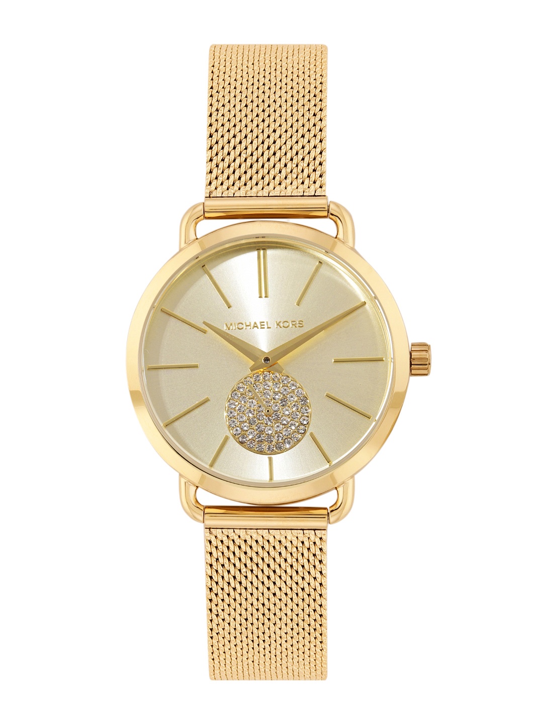 

Michael Kors Women Portia Embellished Dial & Bracelet Style Straps Analogue Watch MK3844, Gold