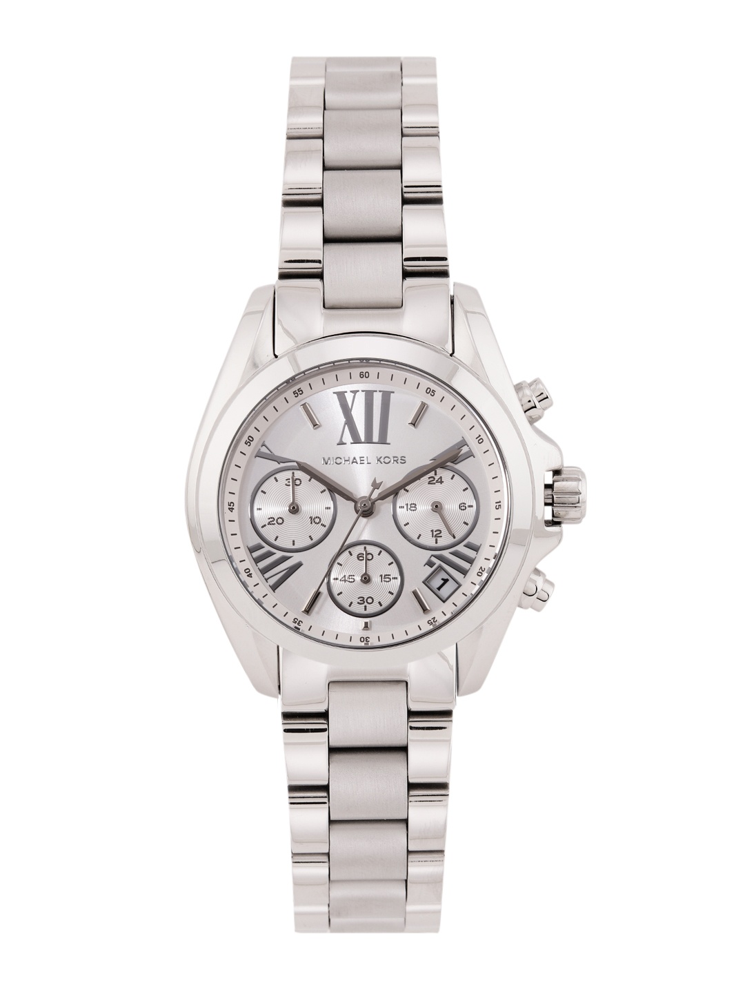 

Michael Kors Women Mini Bradshaw Bracelet Style Chronograph Analogue Watch MK6174-Silver