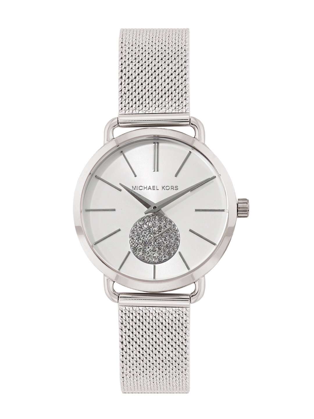 

Michael Kors Women Portia Embellished Dial & Stainless Steel Straps Analogue Watch MK3843, Silver