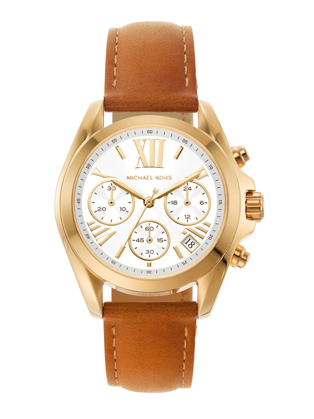 

Michael Kors Women Bradshaw Leather Analogue Watch MK2961-Brown, White