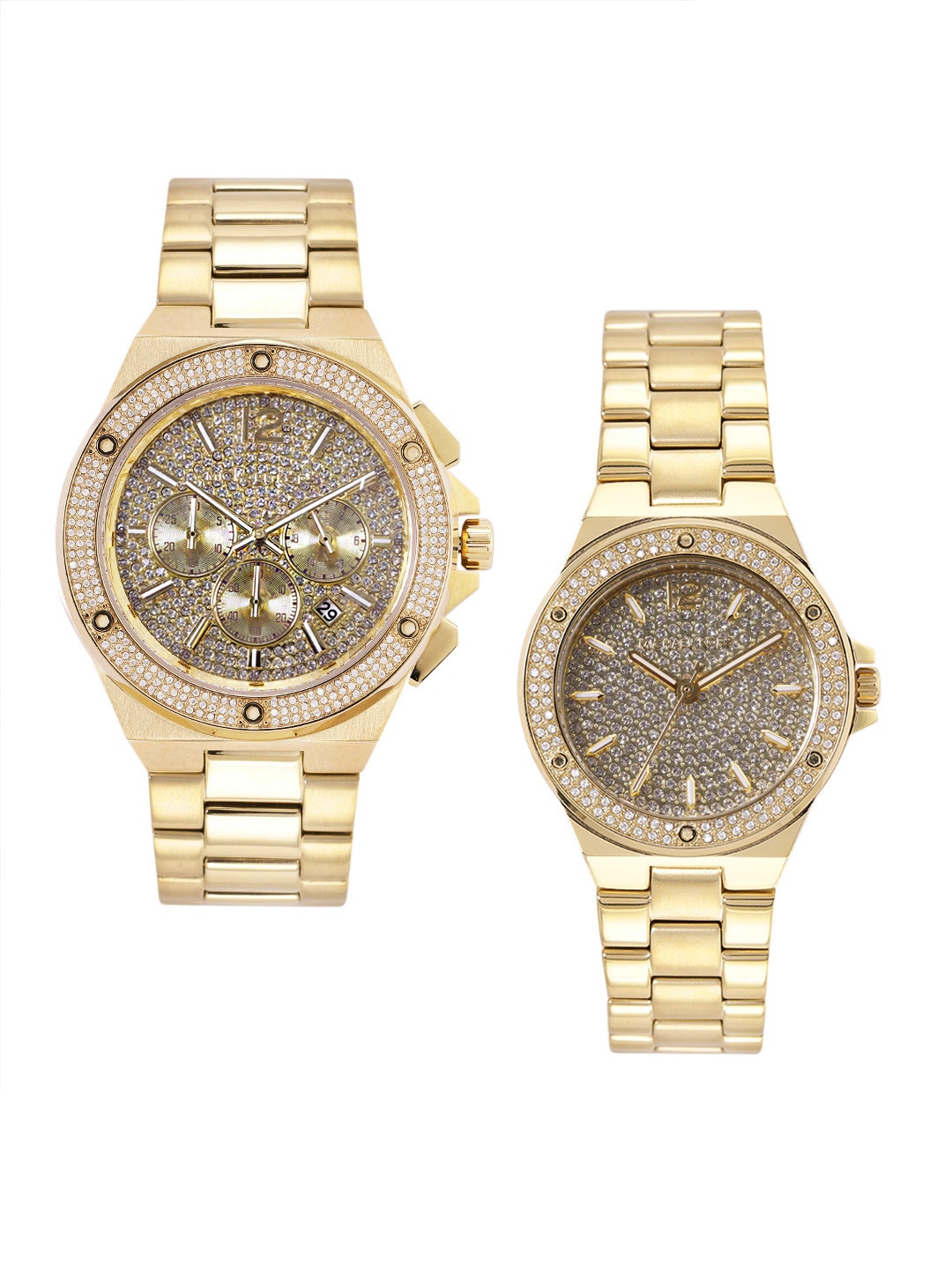 

Michael Kors His & Her Lennox Embellished Analogue Watch MK1061SET, Gold