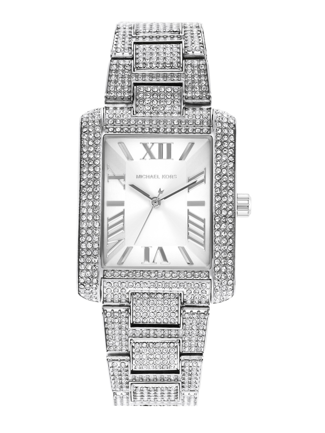 

Michael Kors Women Embellished Emery Bracelet Style Analogue Watch MK4648-Silver, White