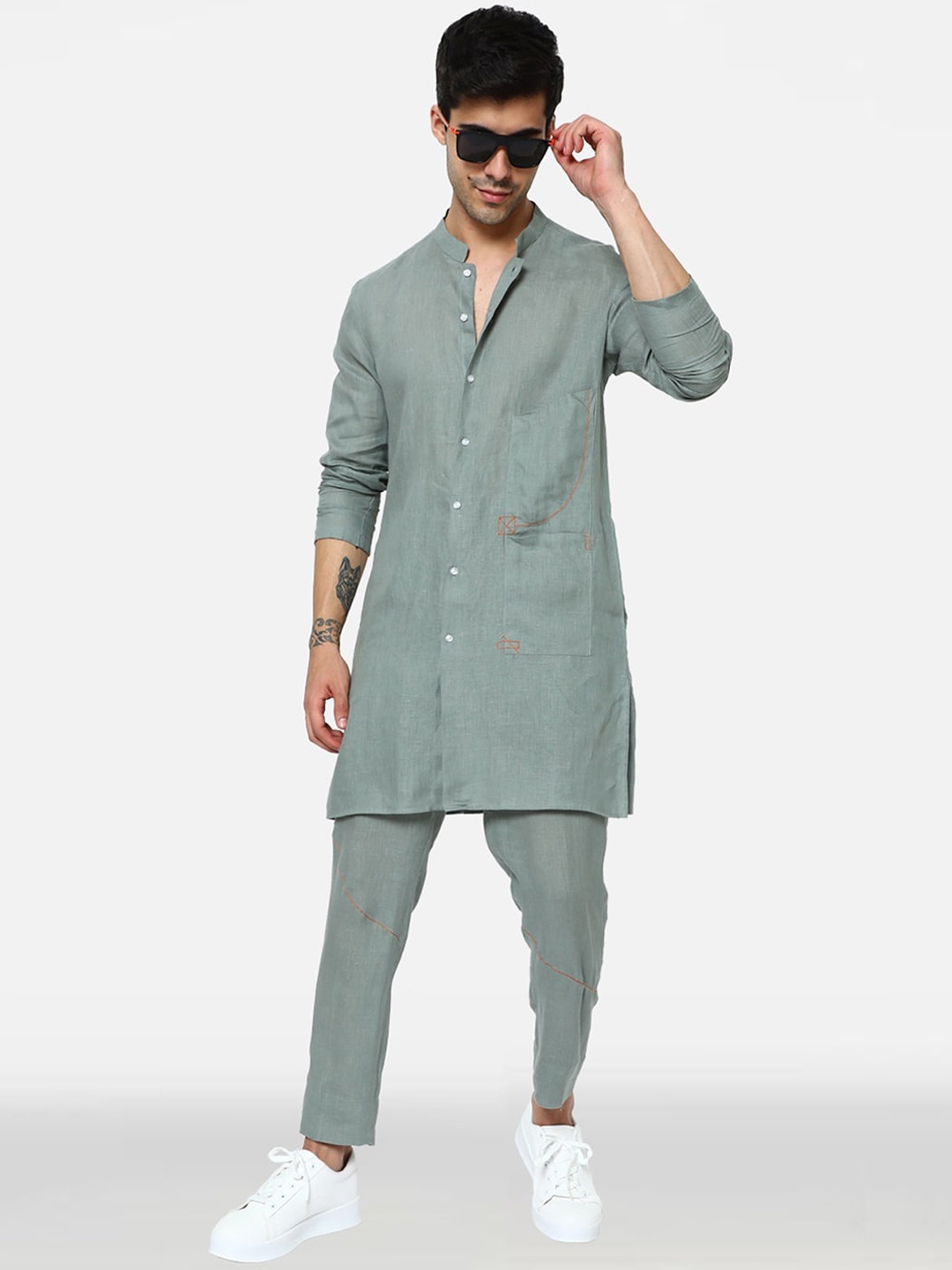 

Komal Kothari Linen Straight Kurta with Trousers, Olive