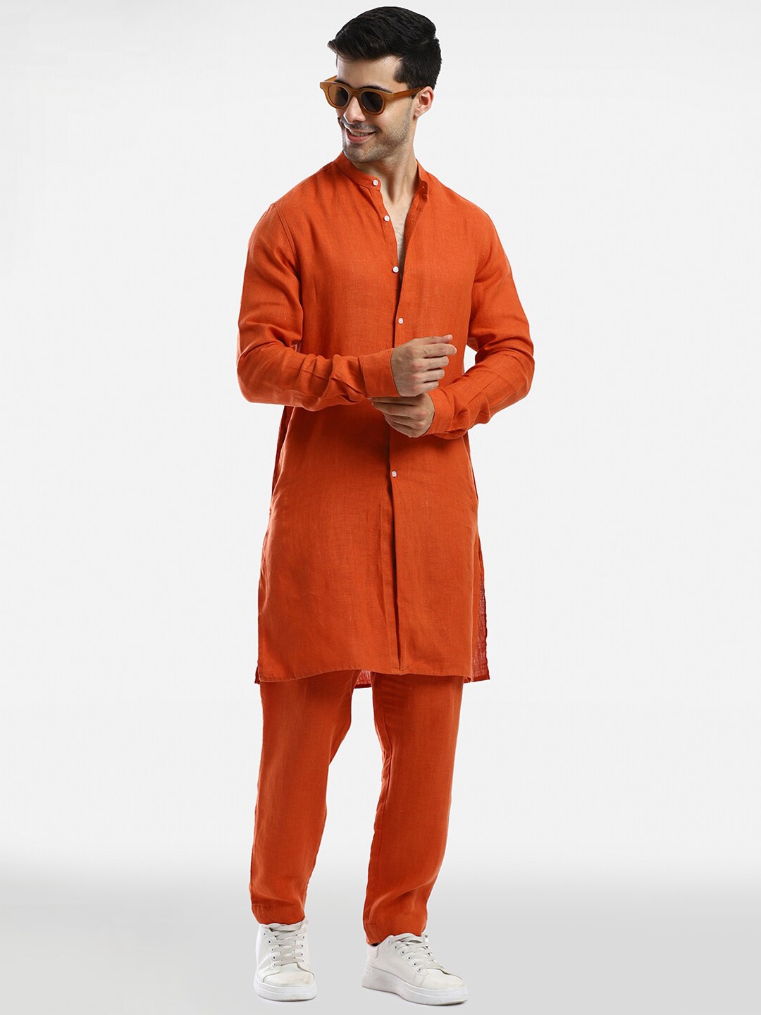 

Komal Kothari Linen Straight Kurta with Trousers, Rust