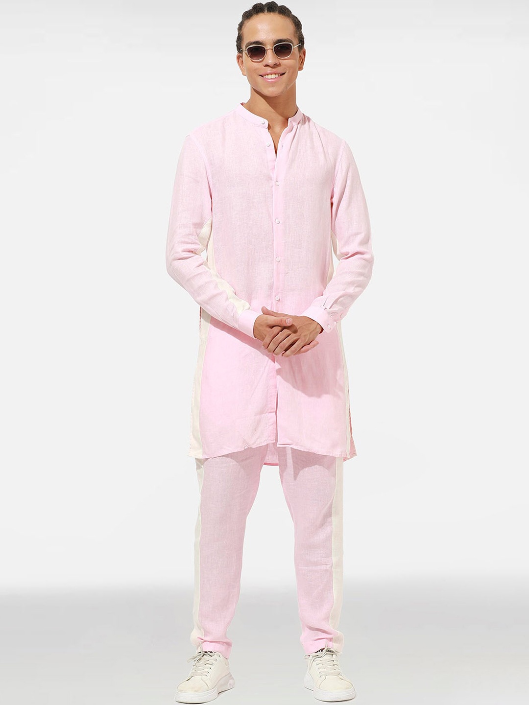

Komal Kothari Linen Straight Kurta with Trousers, Pink