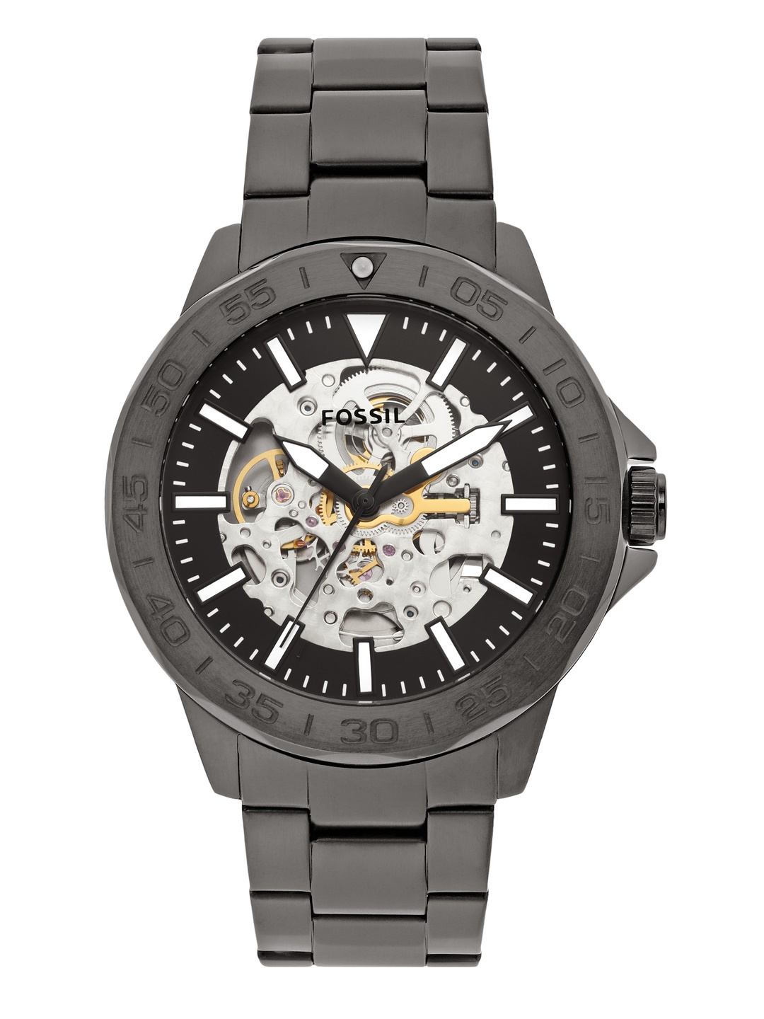 

Fossil Men Skeleton Bannon Bracelet Style Analogue Automatic Motion Watch BQ2678-Grey, Black