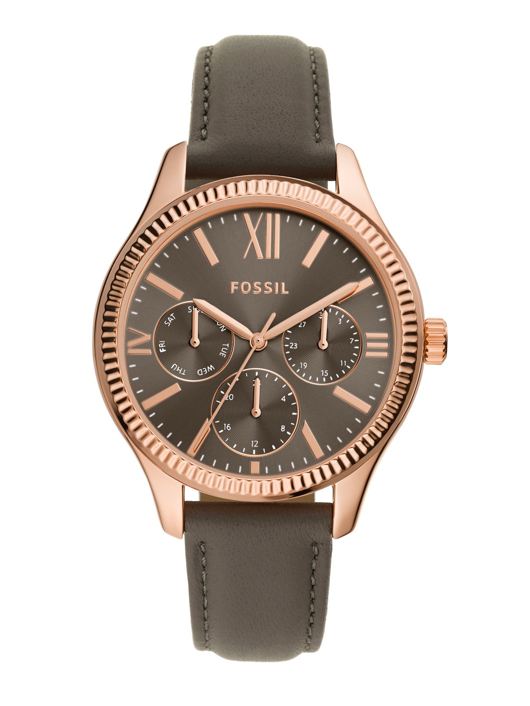 

Fossil Women Rye Leather Analogue Watch BQ3764, Grey