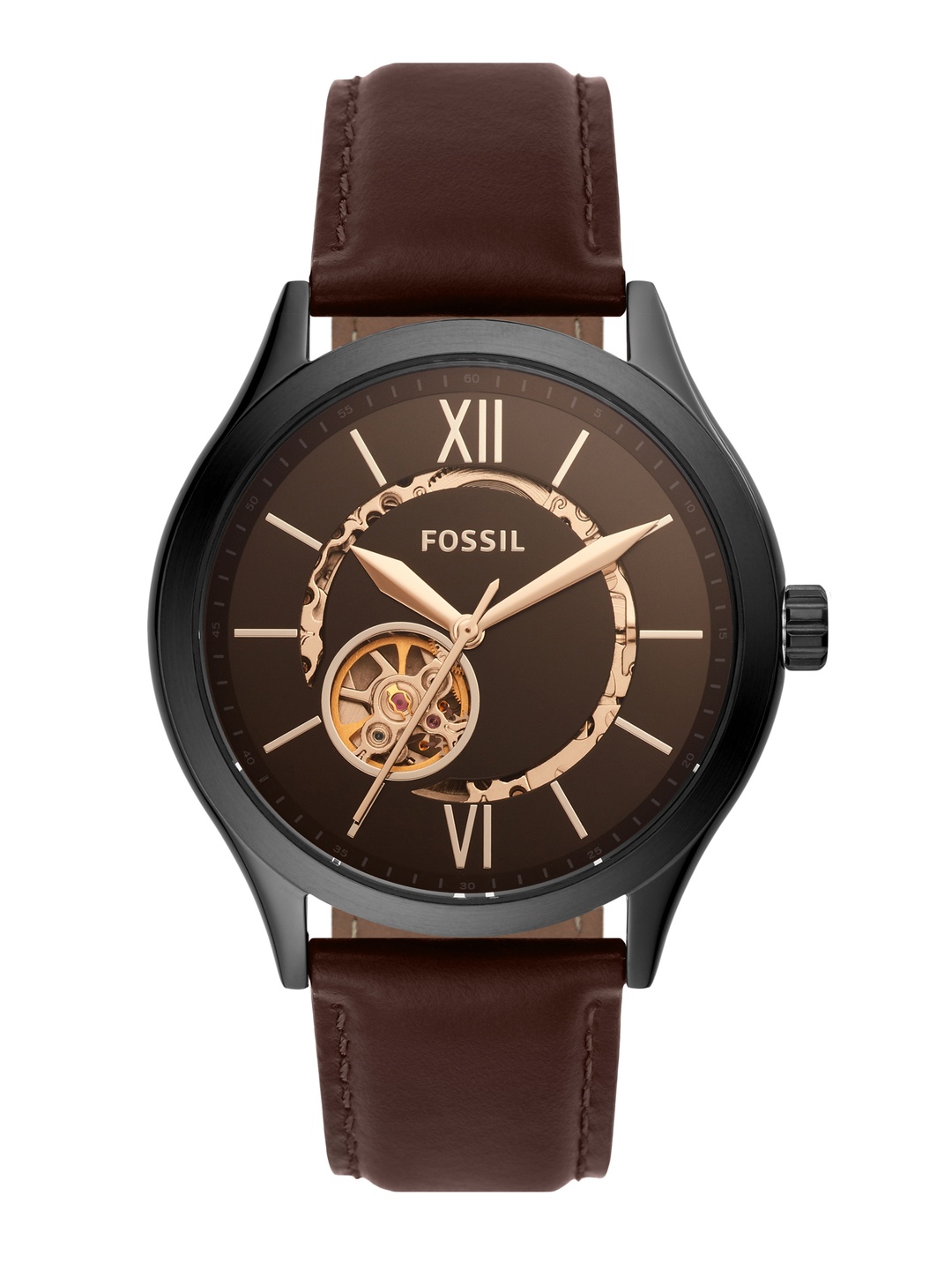 

Fossil Men Skeleton Leather Analogue Automatic Motion Powered Watch BQ2651-Brown, Black