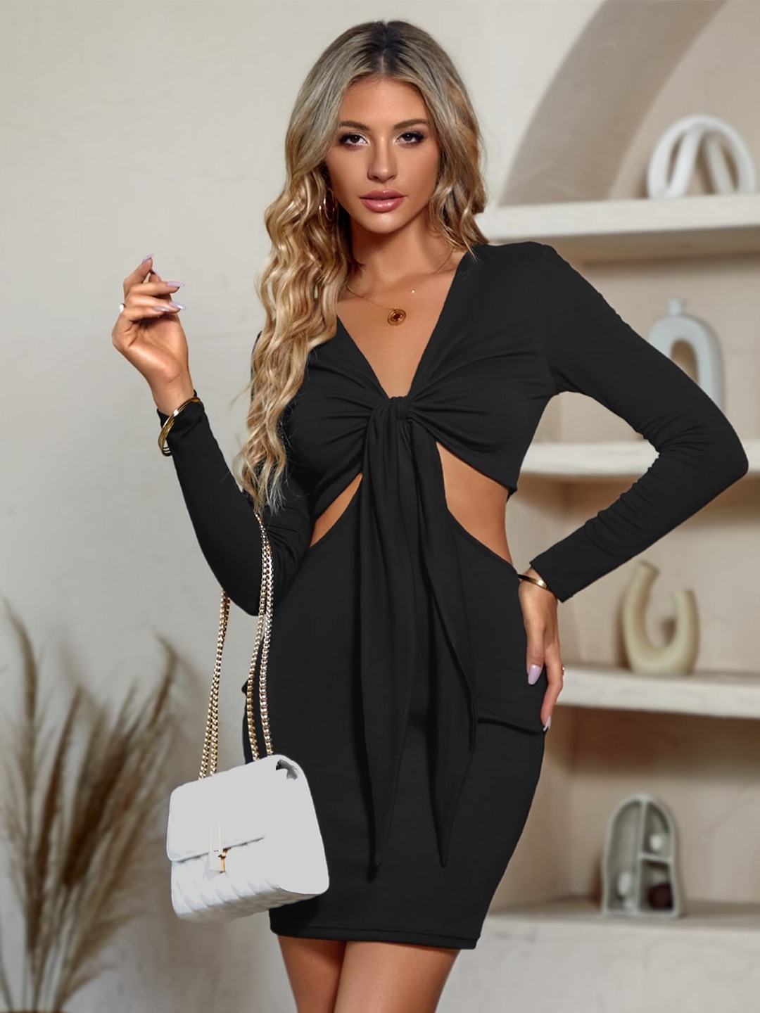 

StyleCast Black Tie-Up Detail V-neck Bodycon Dress