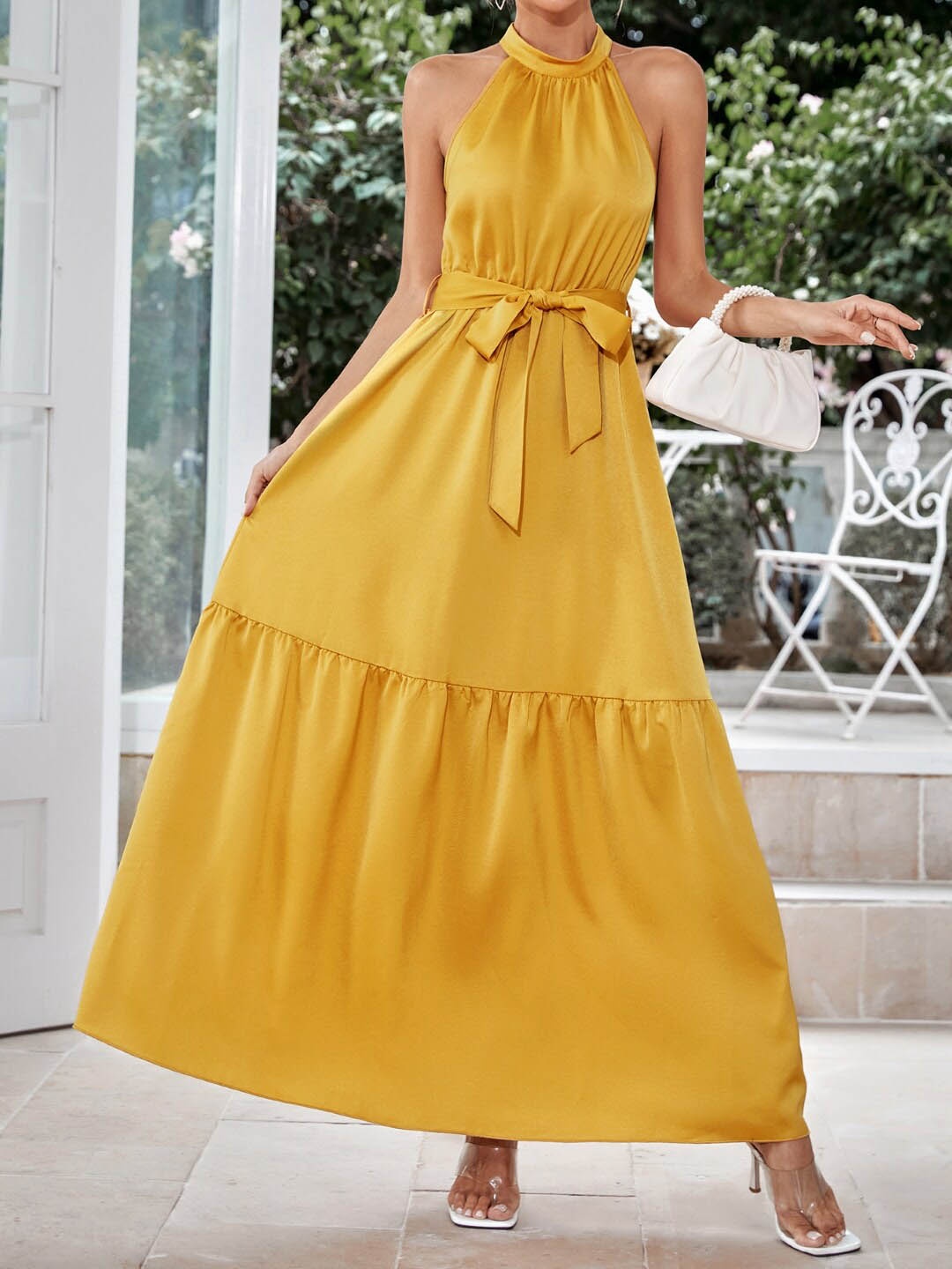 

StyleCast Yellow Halter Neck Maxi Dress