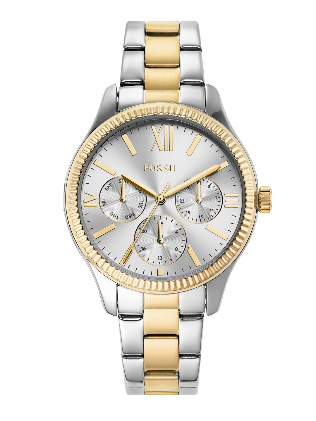 

Fossil Women Rye Dial & Two Tone Bracelet Style Straps Analogue Watch BQ3762, Silver