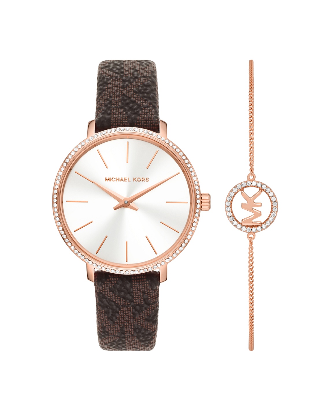 

Michael Kors Women Embellished Pyper Analogue Watch with Bracelet MK1036-Brown, White
