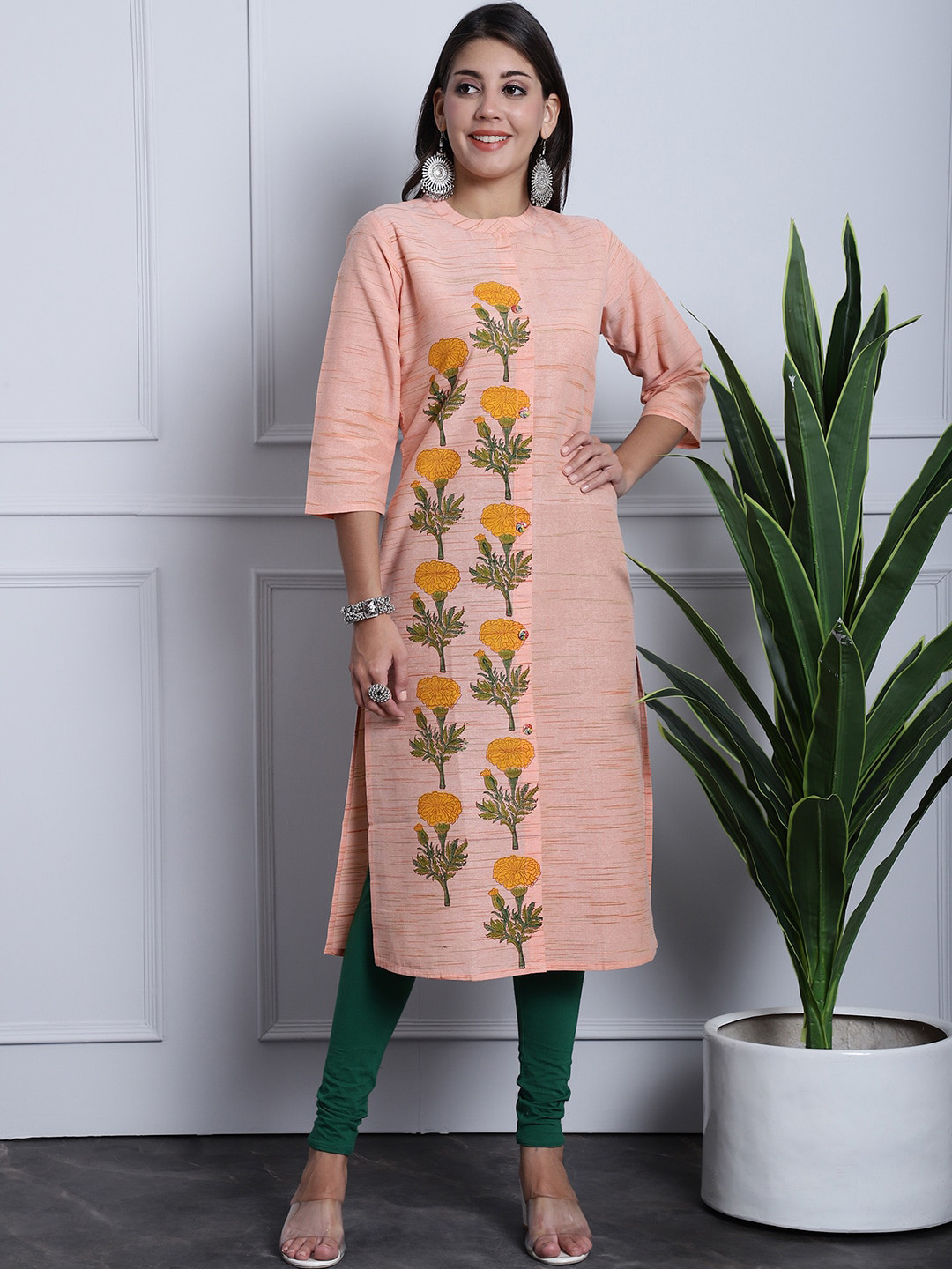 

Grancy Floral Printed Georgette Kurta, Peach