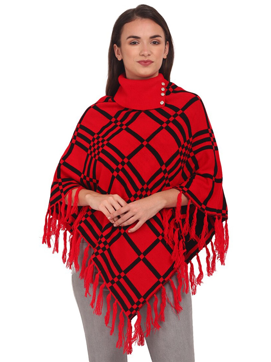 

eWools Geometric Printed Woollen Poncho, Maroon