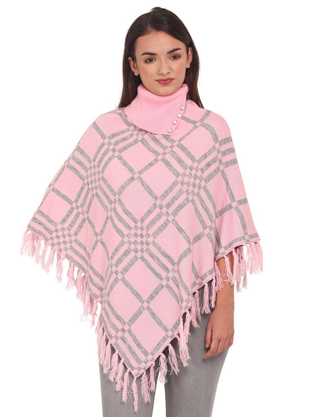 

eWools Geometric Printed Woollen Poncho, Pink