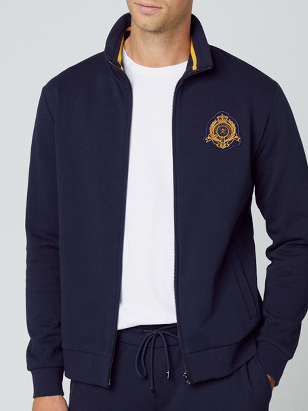 

HACKETT LONDON Mock Collar Pure Cotton Front-Open Sweatshirt, Navy blue