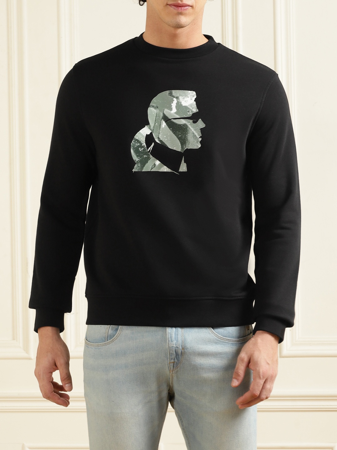

Karl Lagerfeld Graphic Printed Round Neck Pullover Sweatshirt, Black