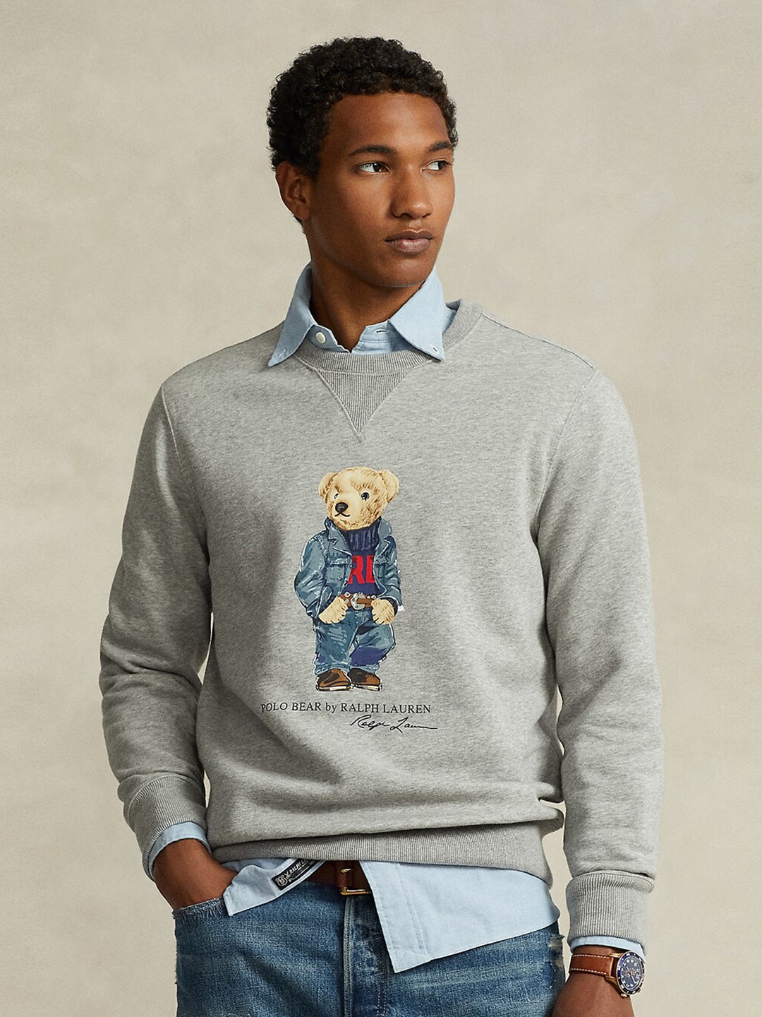 

Polo Ralph Lauren Graphic Printed Round Neck Fleece Pullover, Grey