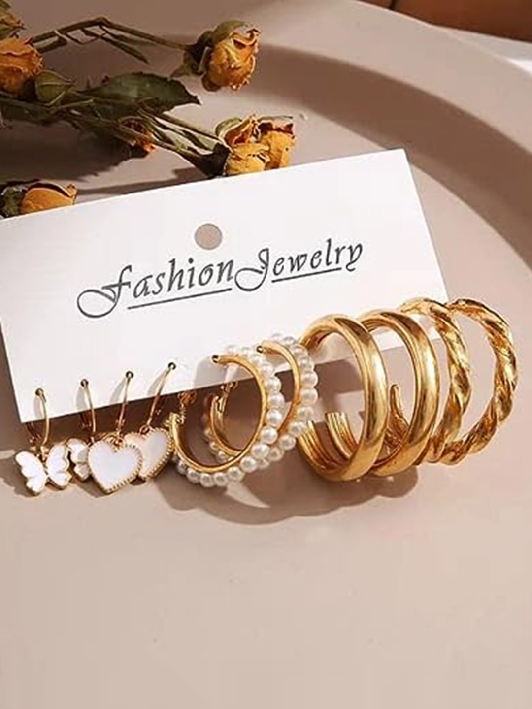 

KRYSTALZ Set of 5 Gold-Plated Stainless Steel Circular Hoop Earrings