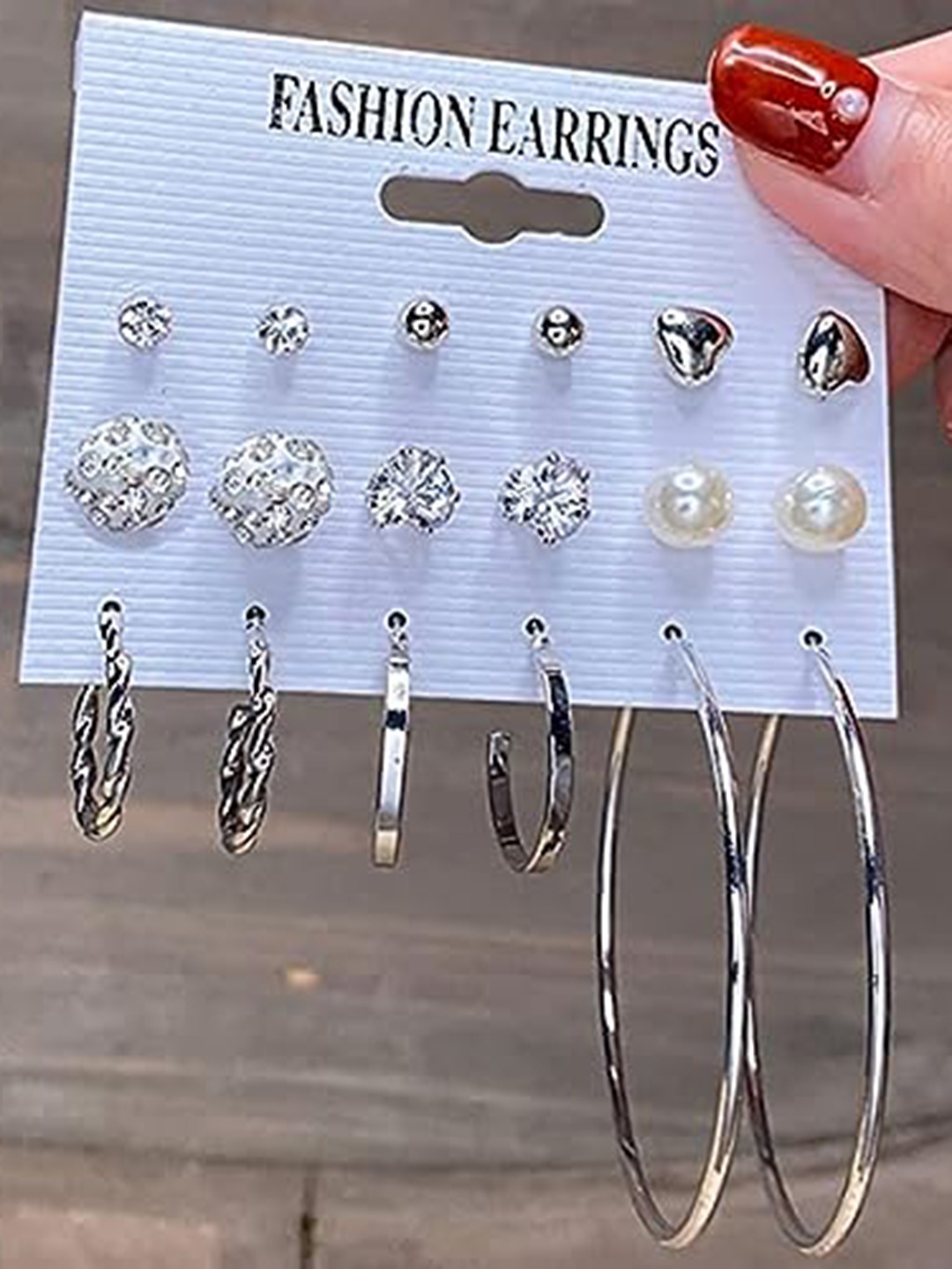 

KRYSTALZ Set Of 9 Silver-Plated Circular Hoop Earrings