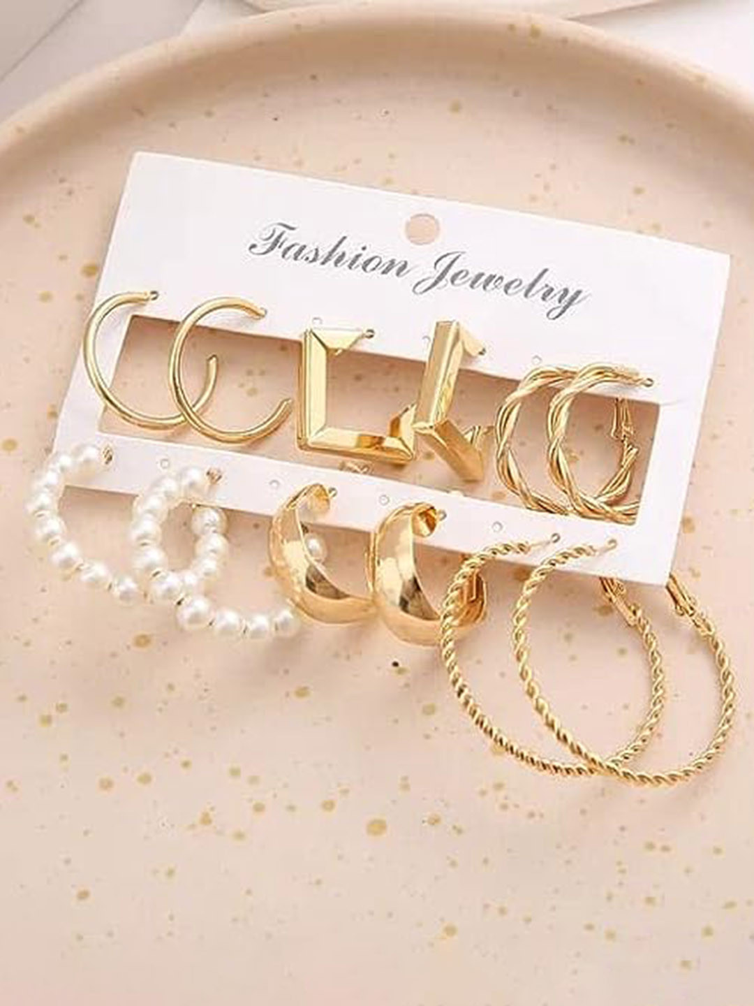 

KRYSTALZ Set of 6 Gold-Plated Stainless Steel Geometric Hoop Earrings