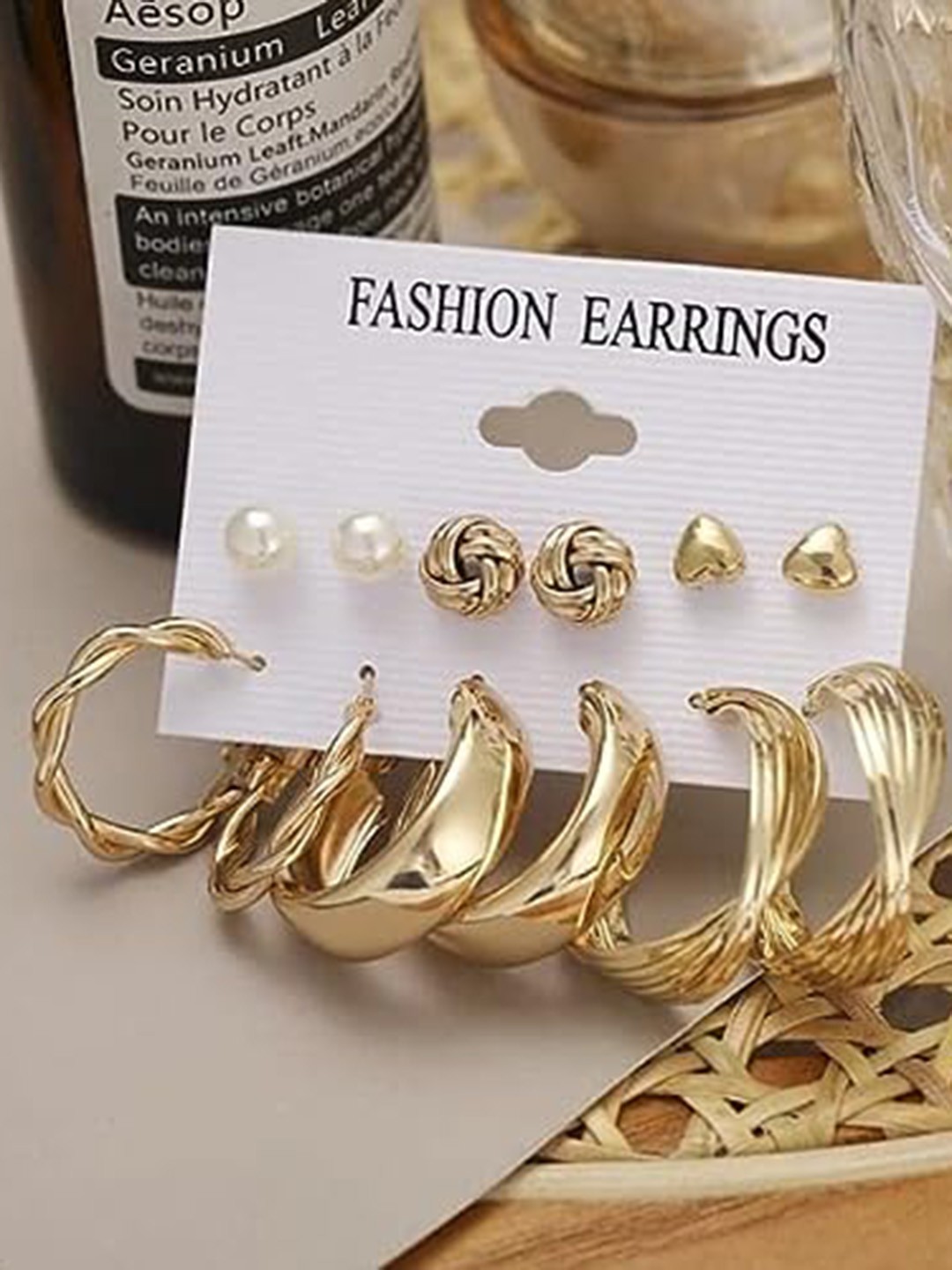 

KRYSTALZ Set Of 6 Gold-Plated Beaded Earrings