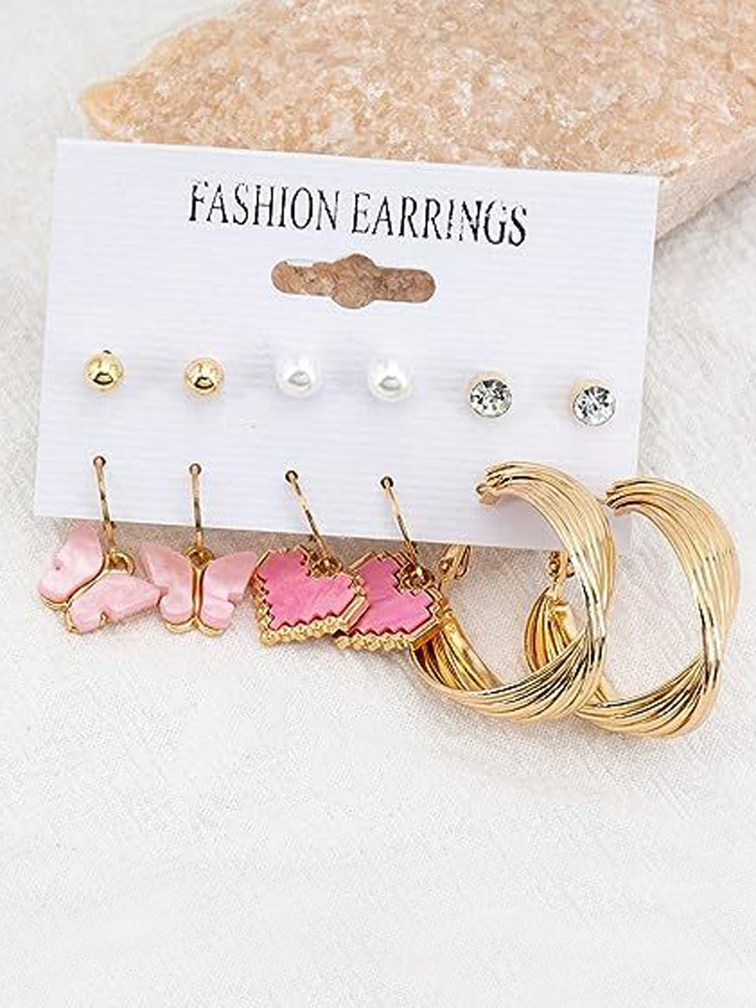 

KRYSTALZ Set Of 6 Gold-Plated Circular Studs Earrings