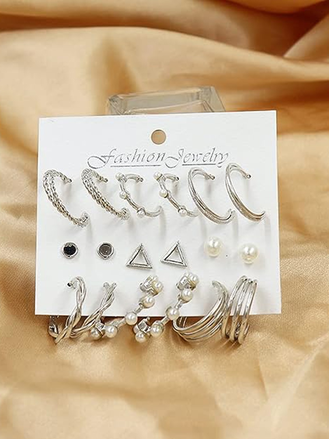 

KRYSTALZ Set Of 9 Silver-Plated Beaded Earrings