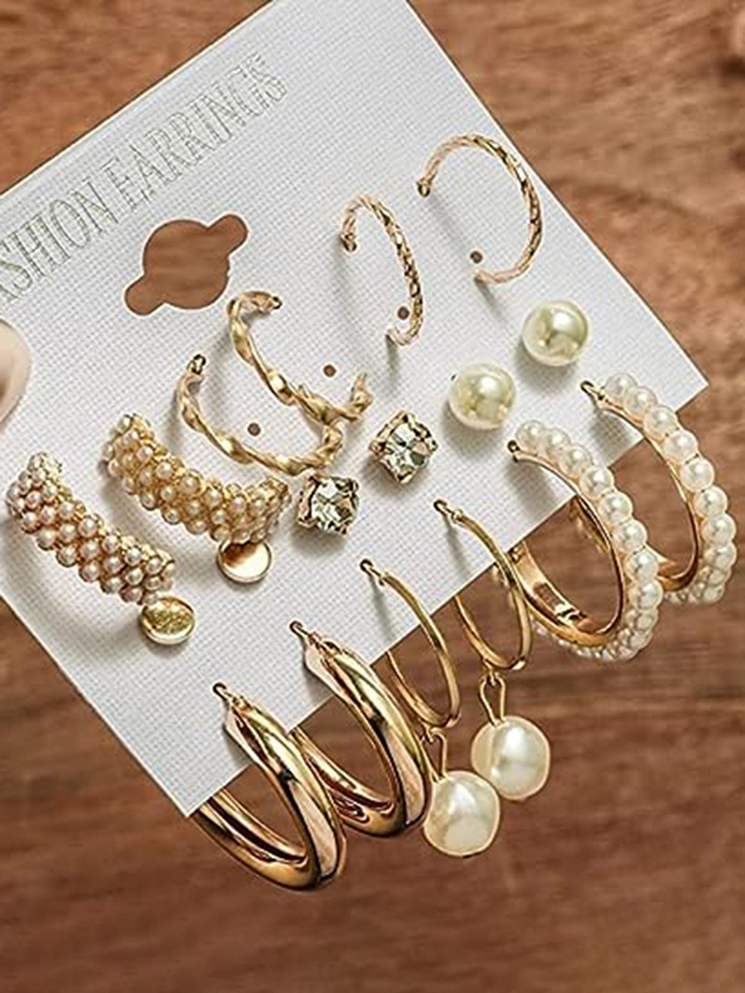 

KRYSTALZ Set Of 6 Gold-Plated Circular Drop Earrings