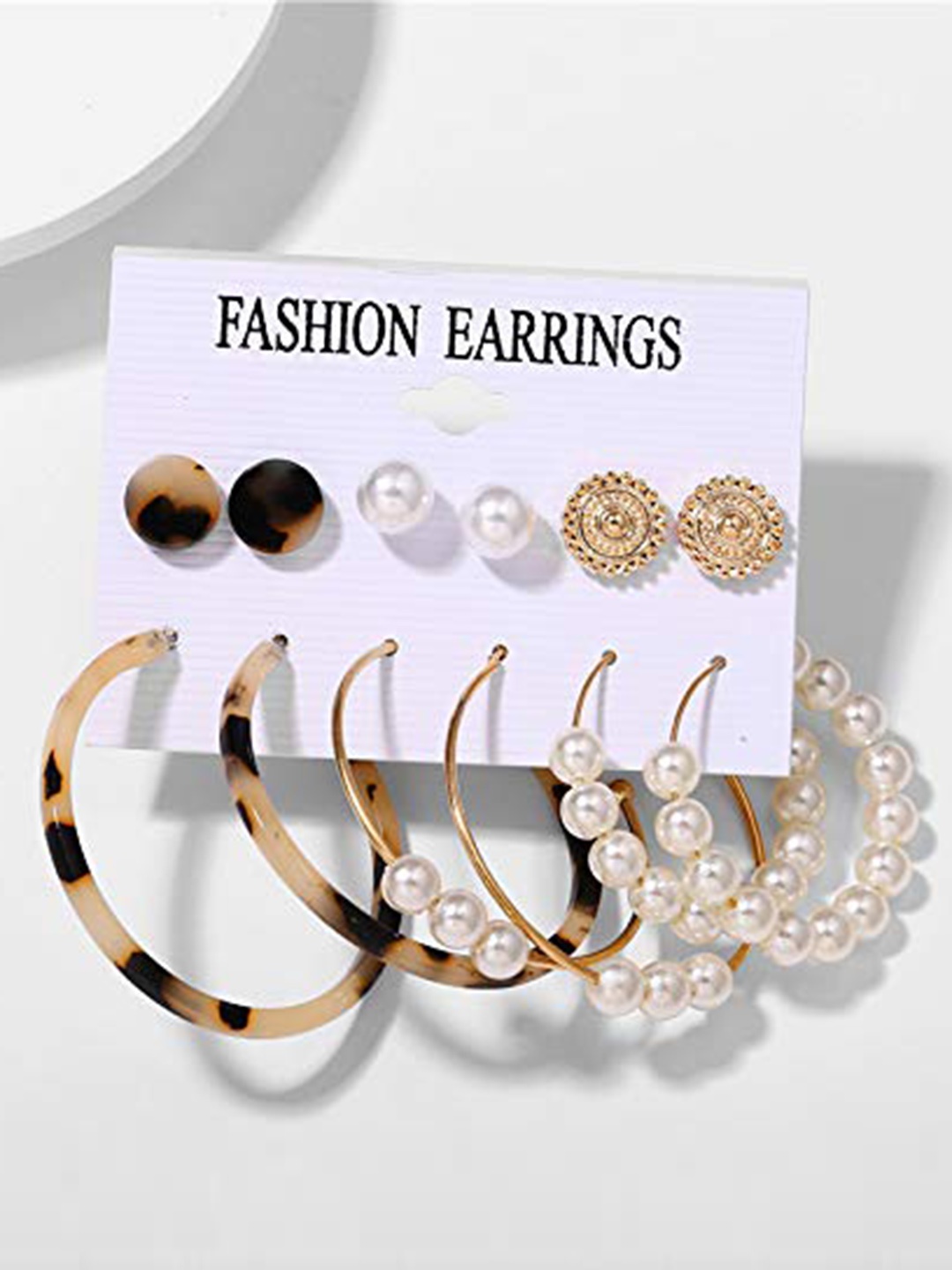 

KRYSTALZ Set Of 6 Gold-Plated Circular Studs Earrings