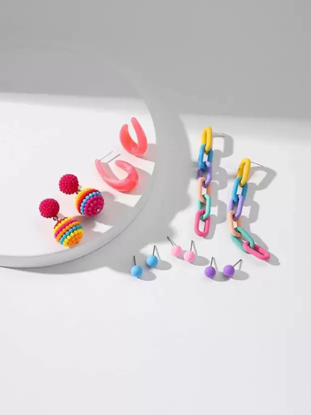 

KRYSTALZ Set of 6 Circular Studs Earrings, Pink