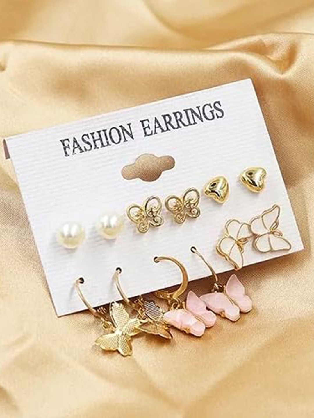 

KRYSTALZ Set Of 6 Gold-Plated Teardrop Shaped Studs Earrings