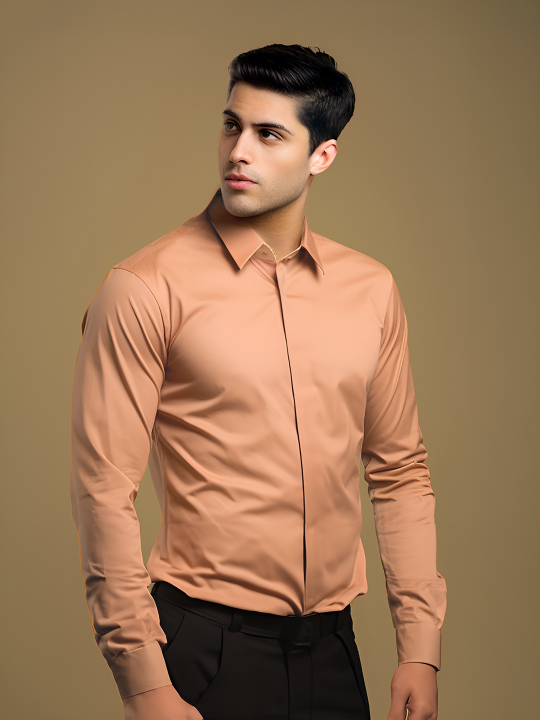 

HE SPOKE Modern Tailored Fit Opaque Cotton Formal Shirt, Orange