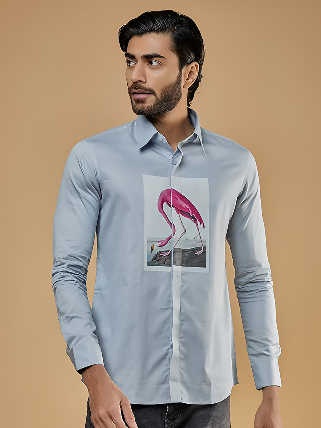 

HE SPOKE Graphic Printed Modern Tailored Fit Opaque Cotton Casual Shirt, Blue