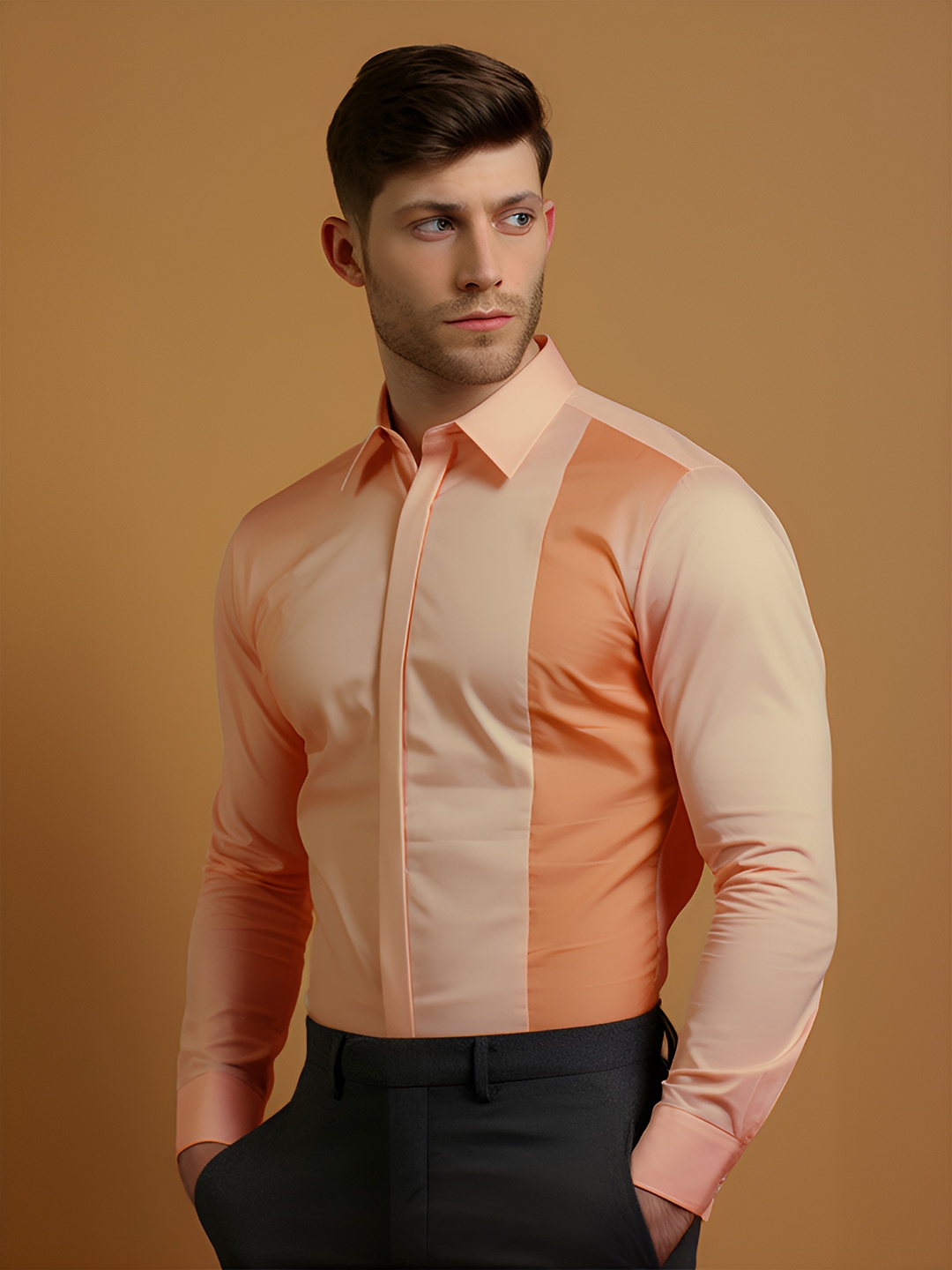 

HE SPOKE Modern Tailored Fit Cotton Casual Shirt, Orange