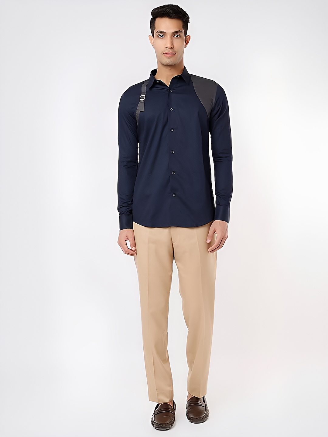 

HE SPOKE Modern Tailored Fit Cotton Casual Shirt, Navy blue